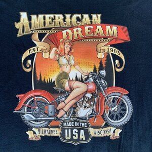 Motorcycle Mens T-Shirt 3XL Long American Dream Milwaukee Pin Up USA Gildan